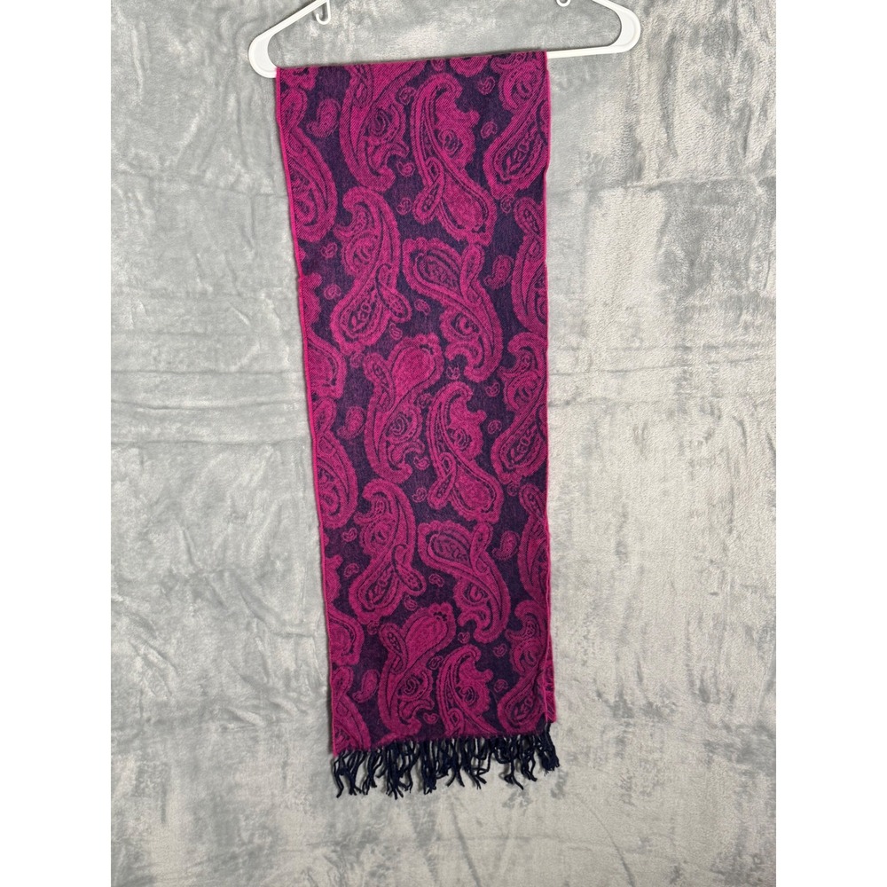 Better Than Cashmere Pink Navy Paisley Scarf Acrylic Fringe Winter Wrap